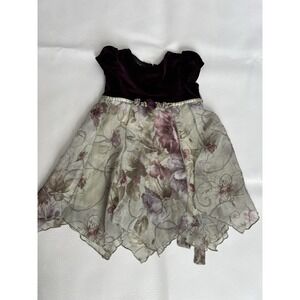 Biscotti Vtg Purple Green Velvet Dress 12M Asymmetrical Tiered Fairy Pastel